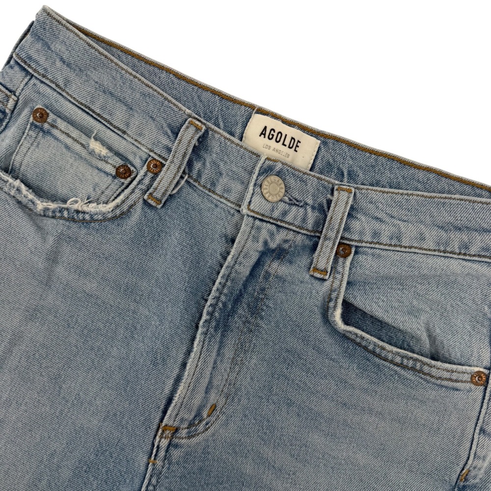 AGOLDE Merrel Jeans Women 26‎ Light Blue High Rise Straight Leg Raw Chewed Hem